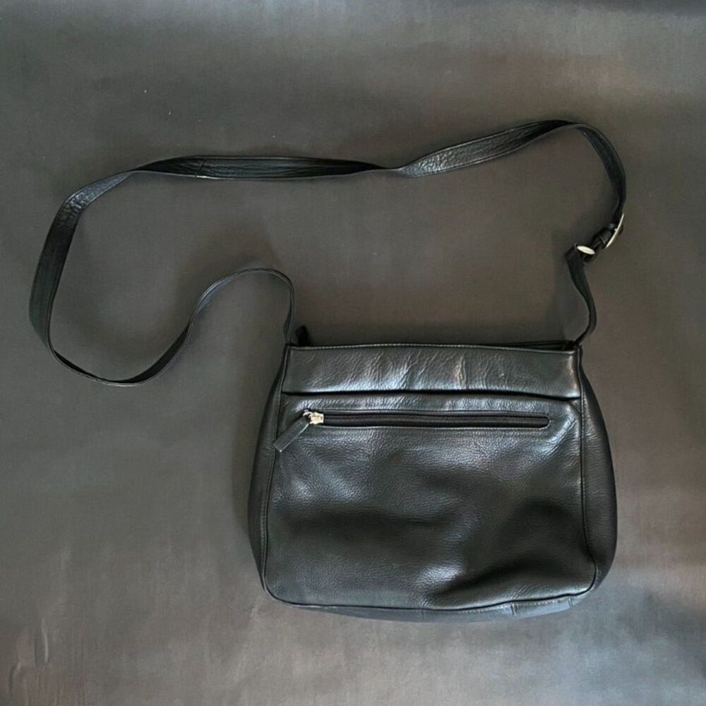 Derek Alexander BRISTOL -Medium Inset Black Luxury Leather Shoulder Bag